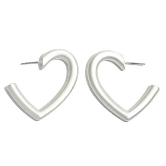 Heart Hoop Earrings in a Silver Matte Finish NWT - Picture 2 of 4
